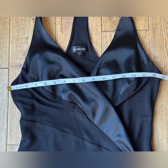 Bebe Vintage Black Racerback Ruched Handkerchief Dress size Large - Picture 9 of 14